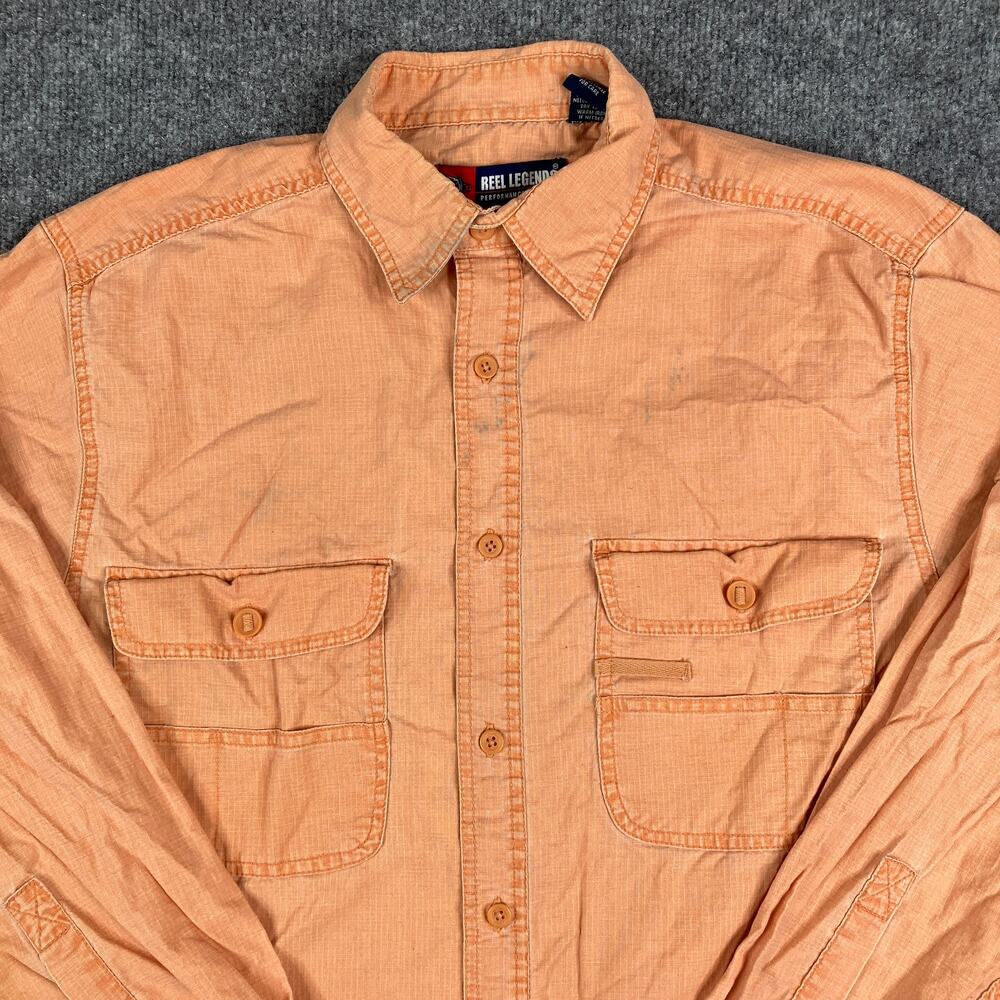 Reel Legends Button Shirt‎ Mens Size M Orange Outdoor Utility Long Sleeve